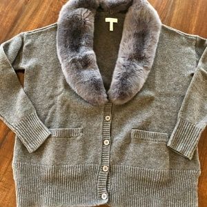 Joie Grey Cardigan with Removable Faux Fur Collar